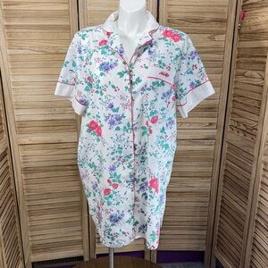 Adolfo Gown Floral Print Women's Night Robe Green Purple Size One Size Vintage